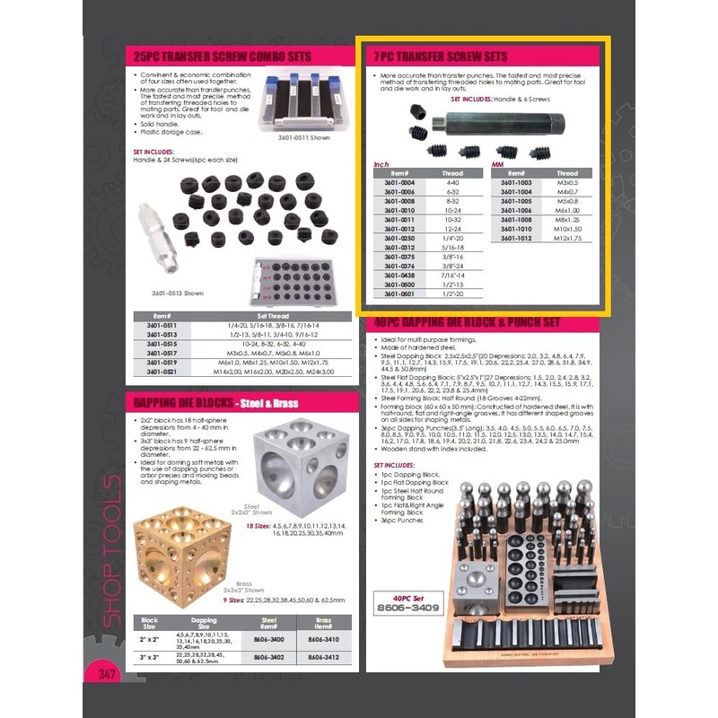 HHIP 3601-1006 7 Piece Transfer Screw Set, M6 X 1.0