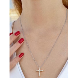 JEWELJOY Cross Necklace for Women,18k Gold Plated 2 Tone Dainty Gold Necklace with Silver Long Chain