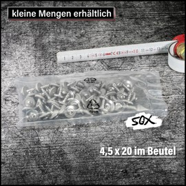 SCREW REBEL Plumber Screws 4.5 x 20 mm Stainless Steel A2 Stainless Steel with EPDM Sealing Washer Diameter 15 mm TX 20 Pack of 50