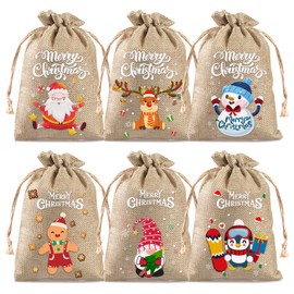 BRTNUP Pack of 12 Christmas Jute Bags Small Gift Bags with Drawstring Santa Bags Reusable Gift Bags for Christmas Wedding Jewellery