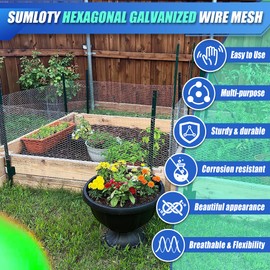 Sumloty Chicken Wire, 16.9in x 65.6ft Poultry Netting for Garden, 0.6 Inch Hexagonal Galvanized Hardware Garden Fence for Craft Projects, Pet Dog, Rabbit Chicken Fence