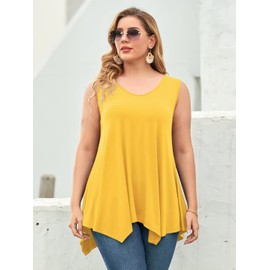 LARACE - playera sin mangas de talla grande para mujer, cuello en V, playera de verano, sin mangas, blusa holgada y fluida, Amarillo, XG