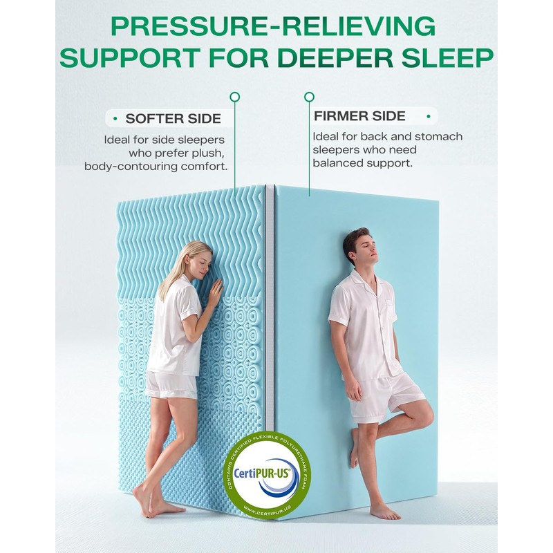 Dual Layer 4 Inch Full Size Mattress Topper, Memory Foam