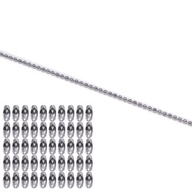 5m Ball Bead Chain 2mm Stainless Steel Bead Chain Roller Blind Chain with 50Pcs Connectors for DIY Jewelry Making, Silver