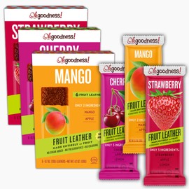 Oh Goodness! Fruit Leather Variety 3 Pack= 18 Count. No Sugar Added, No Preservatives, No Coloring, All Natural