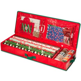 Handy Laundry Gift Wrap Storage Organizer, Easily organize Wrapping Paper, Ribbons, Bows, Scissors, Fits 18-24 Standard Rolls, Keeps Gift Supplies in Perfect Condition & Ready for Next Season, (Red)