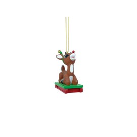 Department 56 Rudolph The Red-Nosed Reindeer Riding a Sled Hanging Ornament, 2.95 Inch, Multicolor