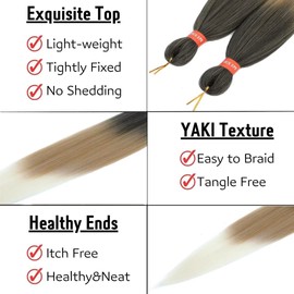Ombre Pre-stretched Braiding Hair,Silky Braid Hair Extensions, Itch Free Crochet Twist Hair Braids, Yaki Texture Original Braiding Hair Pre Stretched(24''-pack of 8, 1b/27/613)…
