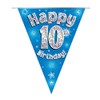 Party Bunting Happy 10th Birthday Blue Holographic 11 flags 3.9m