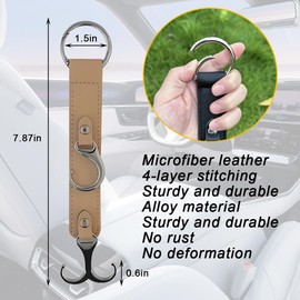 Norkmdi Car Seat Headrest Hook, 2PCS 3 in 1 Leather Vehicle Seat Back Hanger Holder for Grocery Purse Cloth Handbag, Automotive Backseat Storage Organizer, Universal for Truck SUV Sedan (Khaki)