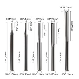 HOZLY 1/8 Inch Straight Router Bits Set (CED 1.0mm 1.5mm 2.0mm 2.5mm 3.175mm) Milling Cutter 2 Flutes Double Edged CNC Cutting Tungsten Steel for Wood MDF Acrylic Milling