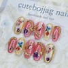 Flower illustration handmade nail tips, pedi tips - Stiletto M