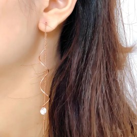 AURALUX Set de 4 Aretes Largos para Mujer, Pendientes Colgantes Elegantes Color Oro Rosa, Joyería Fina para Bodas, Fiestas y Uso Diario, Aretes Modernos Hipoalergénicos Regalo de Moda