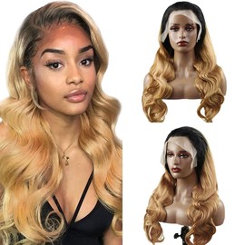 Hxxcoup Women's Real Hair Wig, 13 x 4 Lace Human Hair Wig, 1B/27 Ombre Blonde Body Wave, Pre-Plucked Hairline with Baby Hair, Unprocessed Hair, Transparent Lace for Women, Minimal Smell, 20 Inches (51