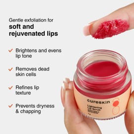 Cureskin Lightening Lip Scrub for Men and Women | Exfoliate & Brighten with Walnut Shell Powder, Beetroot & Squalane | Lip Scrub for Dark Lips to Lighten Pink, 0.25 Ounce (Pack of 1)