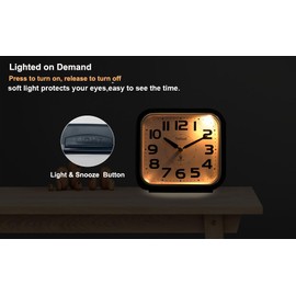 Tinload 5.5" Large Analog Alarm Clock Silent Non Ticking, Gentle Wake, Beep Sounds, Increasing Volume, Battery Operated Snooze and Manual Light, Easy Set, Black (Best for Elder)