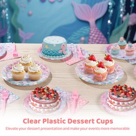 96 Pcs Mermaid Party Dinnerware Set, Pink Purple Gradient Scale Design, Disposable Paper Plates Napkins Forks for 24 Guests, Ocean Theme Birthday Decorations