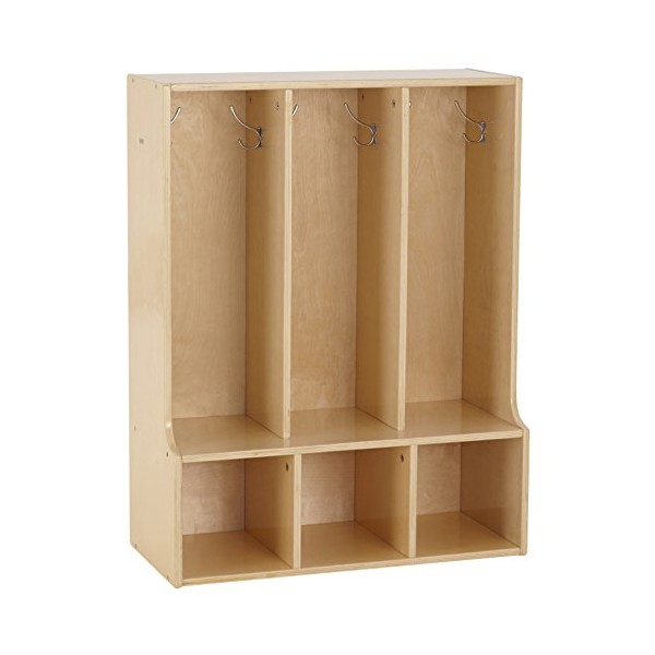 ECR4Kids ELR-17414 Birch Wood Streamline 3-Section Toddler Coat Locker with