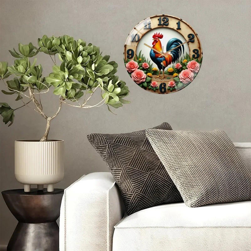 30x30cm Round Glass Wall Clock Offering Extended Battery Life Up
