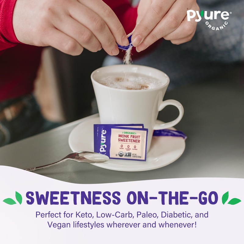 Pyure Organic Monk Fruit Sweetener Packets | White Sugar Substitute