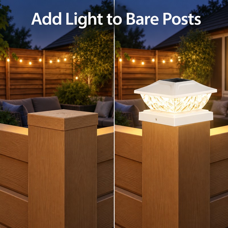 White Solar Post Cap Lights for Fence & Deck –