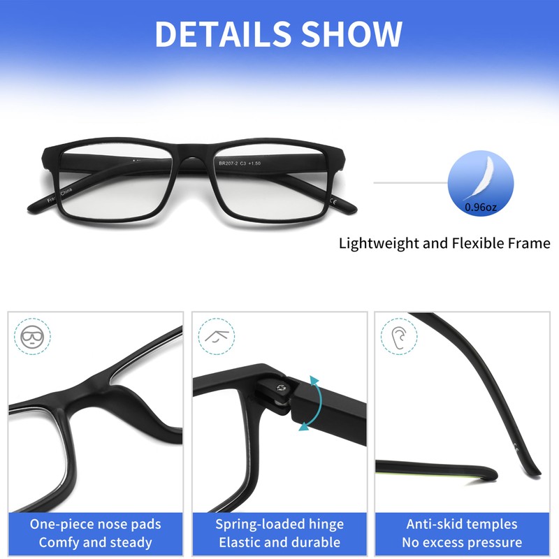 AIKLLY 4 Pack Reading Glasses Blue Light Blocking for Men,Rectangular