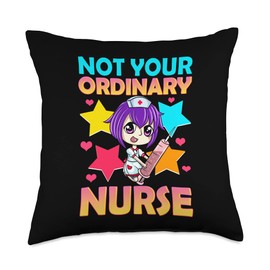 Not Your Ordinary Nurse Merch Shop Not Your Ordinary Nurse Chibi Teen Girl Women Kawaii Anime Throw Pillow, 18x18, Multicolor