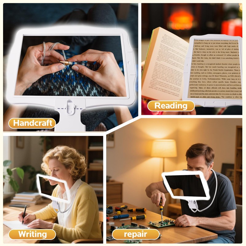 10X LED Magnifying Lamp, Rechargeable Hands-Free Desk Lamp with Brightness
