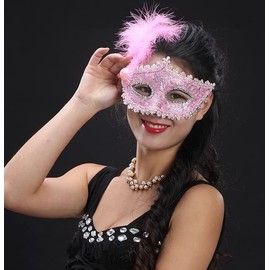 Losuya Fashion Venetian Face Mask Feather Masks Women Masquerade Mask for Halloween, Masquerade, Costume Party Decoration (Pink)