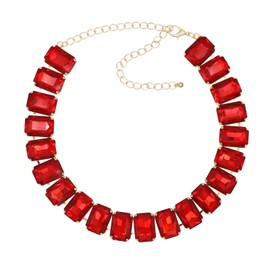 Crystal Rhinestone Gemstone Choker Collar Necklace for Women Sparkly Colorful Emerald Neck Chain Statement Necklace (Red)