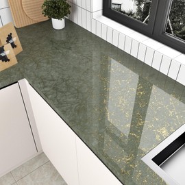 Wallderful Gradient Gray Gold Marble Wallpaper Green Grey Kitchen Countertop Peel and Stick Glossy Marble Contact Paper for Cabinets Self Adhesive Wallpaper for Bathroom Wall Backsplash Vinyl Wrap
