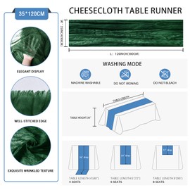 6 Pack Emerald Green Cheesecloth Table Runner 35 x 120 inch Boho Rustic Gauze Table Runner 10 FT Long, Semi Sheer Cheese Cloth Runner for Wedding Party Banquet Baby Shower Birthday Decoration