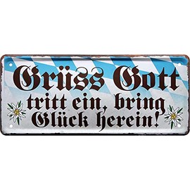 schilderkreis24 - Metal Sign Funny Bavarian Saying "Grüss Gott." Decorative Humour Dialect Door Sign Bavarian Munich Metal Sign Funny Gift Idea 28 x 12 cm