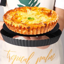 2Pcs Quiche Pan 22cm+28cm Non-Stick Flan Tins with Loose Base Fluted Tart Tin Flan Case Tin for Baking, Quiches, Flans, Fluted Round Pie Dish, Pie Pan, Quiche Dish, Carbon Steel - Dark Grey