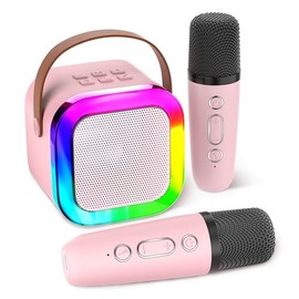Koolcover Mini Karaoke Machine for Kids Adults, Portable Bluetooth Speaker with 2 Wireless Microphones,Toys Birthday Gifts for Girls Ages 4, 5, 6, 7, 8,9,10+ Family Home Party (Pink)