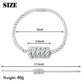 BEL AVENIR Magnetic Curtain Tiebacks, Decorative Drapery Holdbacks Modern Woven Tie-Backs with Exquisite Knot (Sliver, 4 Pack)