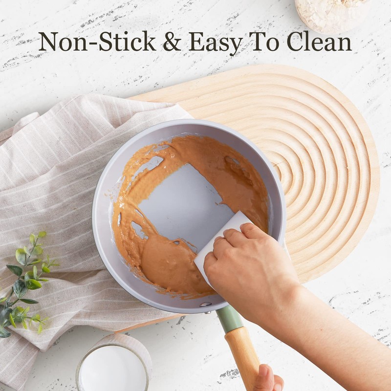 ROCKURWOK Ceramic Nonstick Sauce Pan, 3 QT Pot with Steamer,