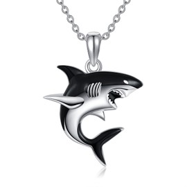 POPLYKE Shark Necklace 925 Sterling Silver Shark Pendant Necklace Animal Jewellery for Women