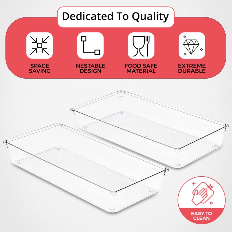 Amtido 4 Pack Drawer Organisers - Sturdy Clear Plastic -