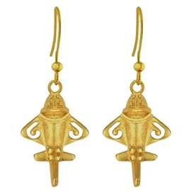 Across The Puddle, Ancient Golden Jet Collection |Golden Jet-3 Dangle Earrings (XS) | Pre-Columbian Quimbaya Airplane Jet-3|Ancient Aircraft-3 Earrings