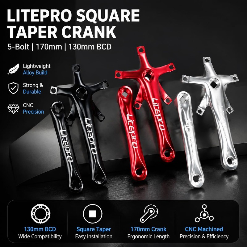FREERDNG for Litepro Folding Bike Crankset Ultra-Light Square Crank 170MM