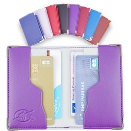 Ugozen Card Case RFID Blocker Checkcard Case Small Credit Card Holder for Men & Women - 4 Card Slots Card Case Blocker with Protection for Bank Cards, Credit Cards Case Metal Corners, Purple, Casual