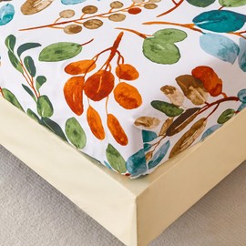 Fitted Sheet 200 x 200 cm - Colourful Spring Floral Pattern - Fitted Sheet up to 30 cm Mattress Height - Flat Sheet Soft Polyester Microfibre Green