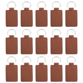 PATIKIL Leather Blank Keychains, 15Pcs Rectangle Leather Keychain Blanks Double Side Laser Engraving Key Chains for Embossing, UV-Printing, DIY Craft, Brown