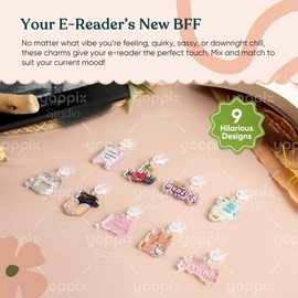 YOPPIX 9PCS Charms for E-Reader, About Sassy Theme Dust Plug Charm Compatible with Type C Charging Port, Gift for Book Lover Readers Reader Men Women Teachers Students, Accessories for E-Reader