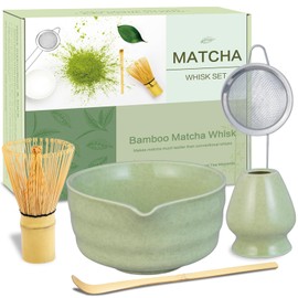 Matcha Whisk Set, Ceramic Matcha Bowl with Spout, Matcha Whisk, Chasen Holder, Powder Sifter, Bamboo Scoop, Complete Tea Making Kit for Matcha Lovers, Unique Gifts for Women Men Christmas