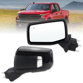 Lqito Left Driver Side Mirror Compatible With 2019-2025 Chevy Silverado 1500 With Power Glass Power Folding Heated Turn Signal Puddle Lights Mirror Memory Blind Spot Black Replace#84898867(14Pins)