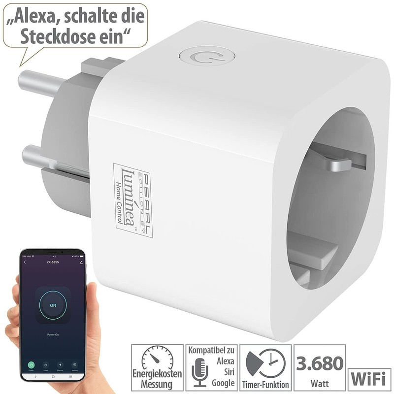 Luminea Home Control WLAN-Steckdose mit Energiekostenmesser, App-, Timer- & Sprachsteuerung