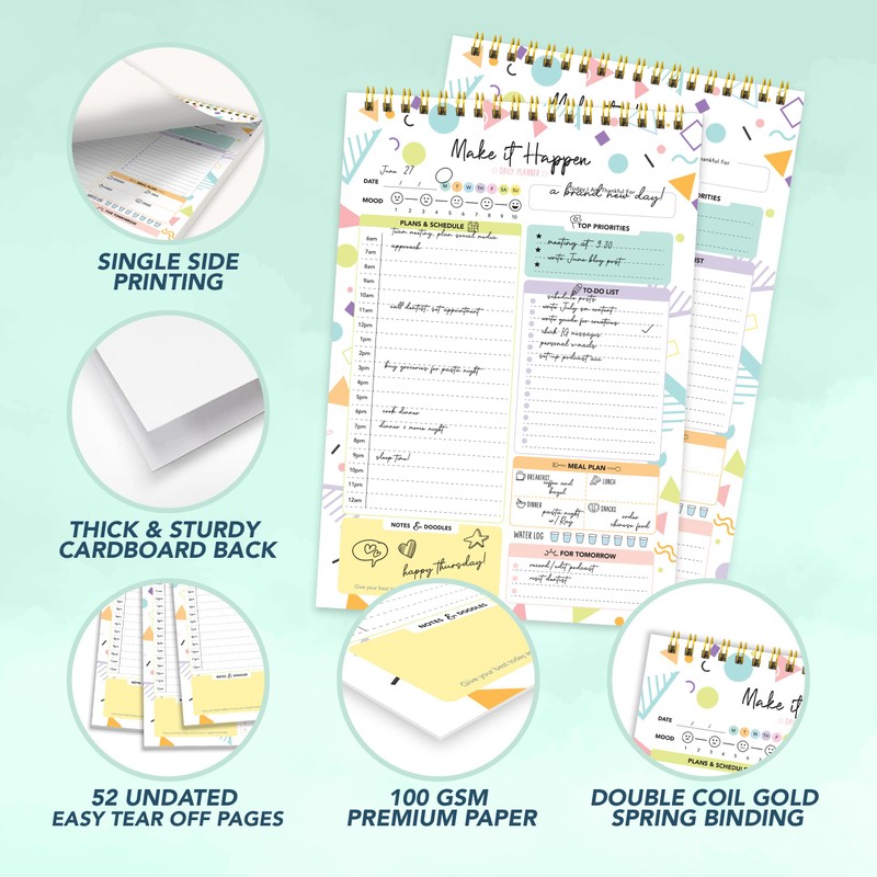 Decorably Daily Planner Pad Detailed - 52 Easy Sheets Daily