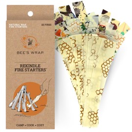 Bee's Wrap ReKindle Natural Fire Starters - Made in USA Fire Starter from Organic Beeswax Wraps for Food - Safe for Indoor/Outdoor Use, Camping Supplies - Natural Firestarter Starts 25 Fires